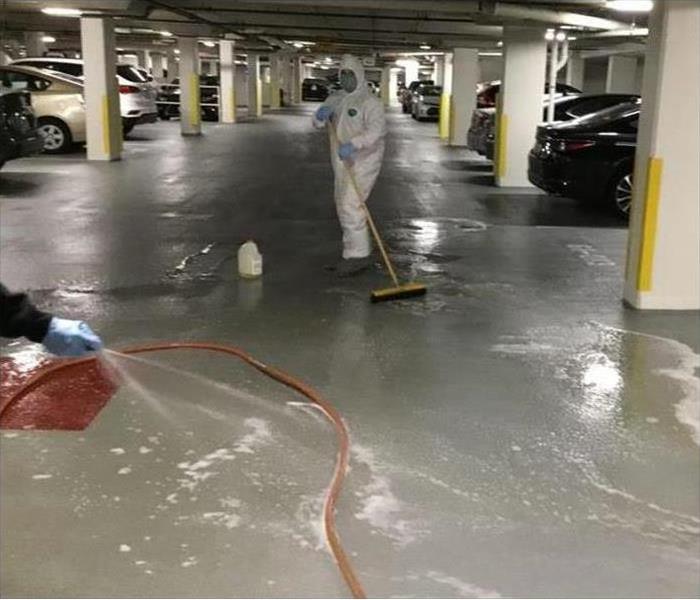 cleaning up biohazards in parking garage